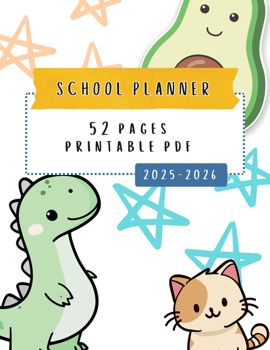 2025-2026 School Planner – 52-Page Printable PDF | Cute Student Organizer with Calendars, Trackers & Logs | Instant Download